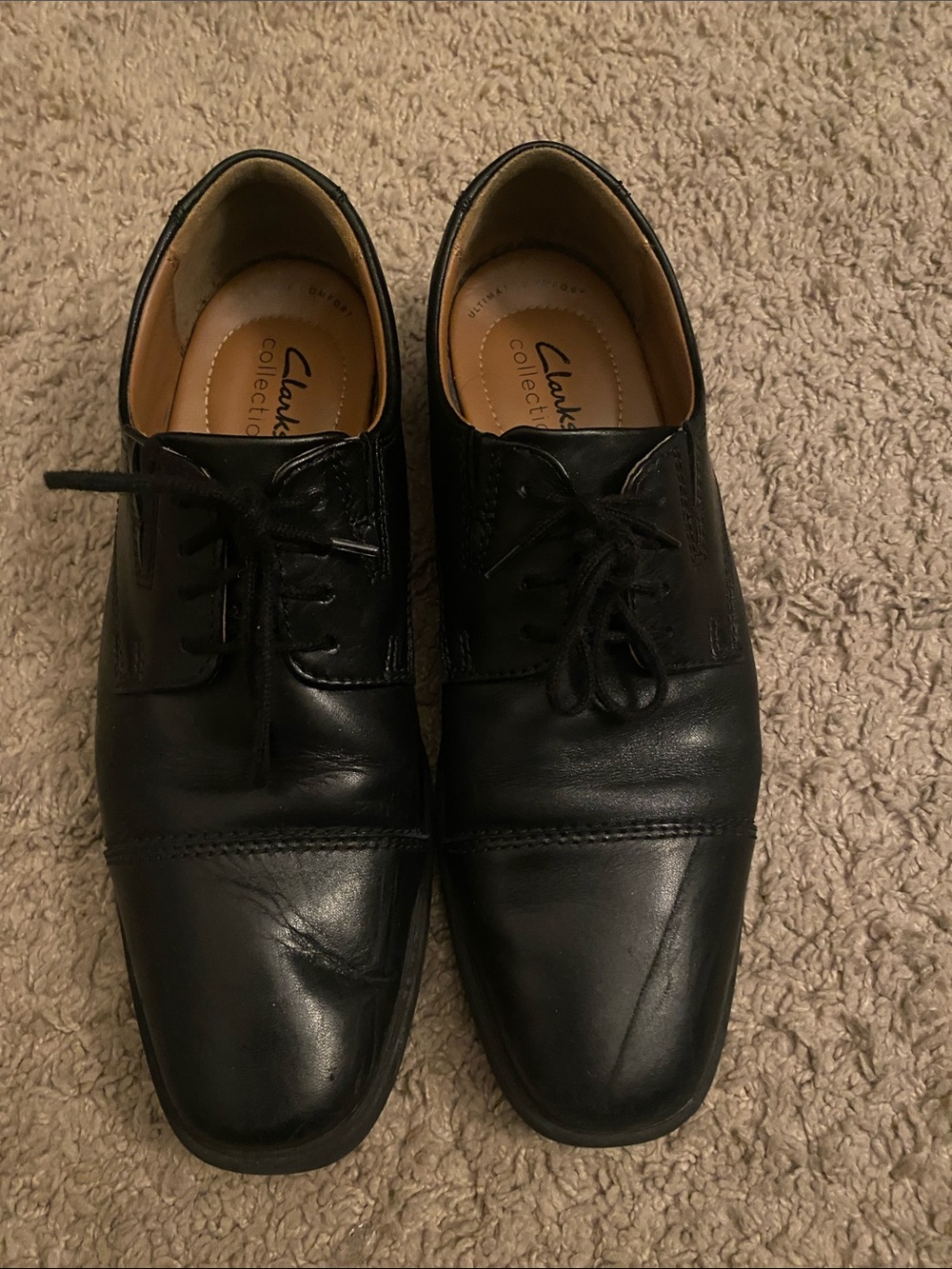 Clarks Black Cap-Toe Leather Oxfords